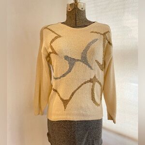 Vintage silk and angora blend cream sweater w/gold and silver metallic accents